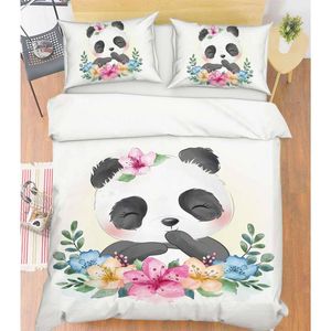 3D Cartoon Panda Flower 95 Bed Pillowcases Quilt Queen Size