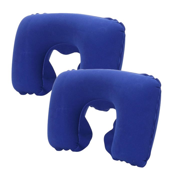 Catzon 2 Pcs Inflatable U-Shaped Pillow Flocked Fabric-Royal Blue