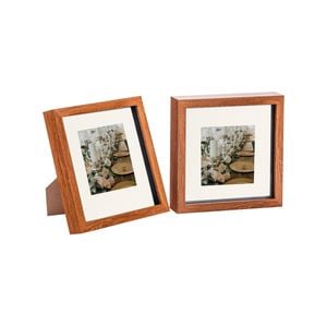 Nicola Spring Acrylic 3D Box Photo Frames with 4" x 4" Mounts - 8" x 8"  - Dark Wood - Pack of 2