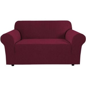 Smarcute 2 Seater High Stretch Jacquqard Textured Sofa Cover Burgundy