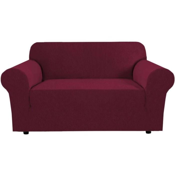 Smarcute 2 Seater High Stretch Jacquqard Textured Sofa Cover Burgundy