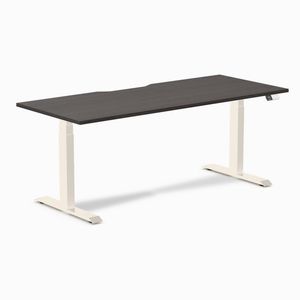 Desky Dual Scalloped Melamine Sit Stand Desk Wheat Frame 180cm - Burnished Wood