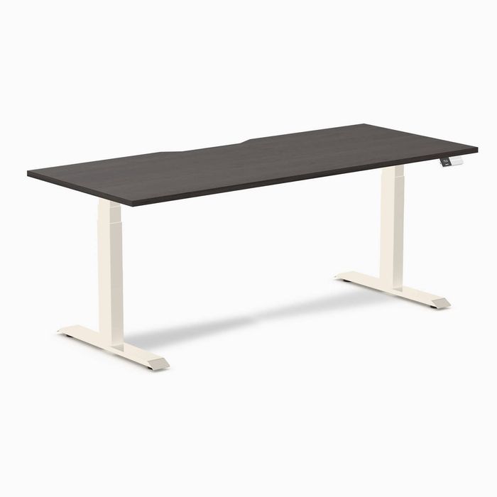 Desky Dual Scalloped Melamine Sit Stand Desk Wheat Frame 180cm - Burnished Wood