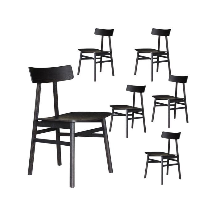 Claire Dining Chair Set of 6 Solid Oak Wood Timber Seat Furniture - Black