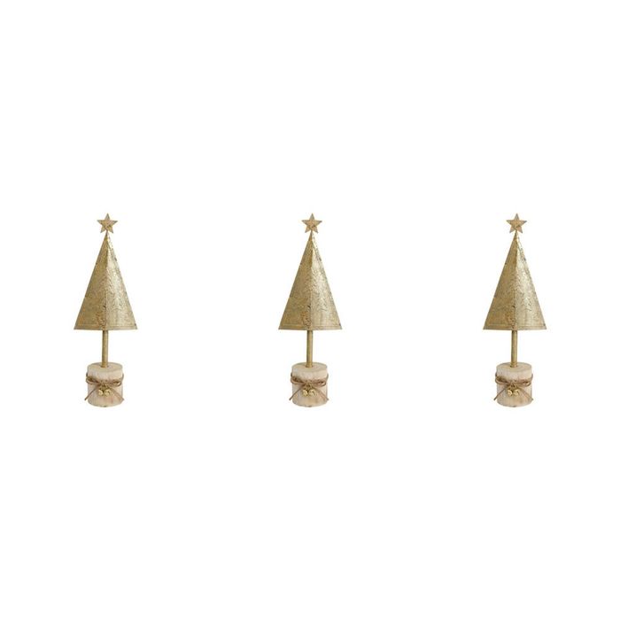 3x LVD Metal/Wood Xmas Tree w/ Star Christmas Holiday Decoration 9x25cm Gold