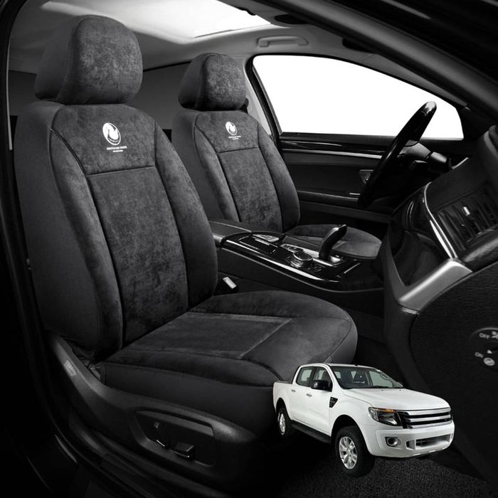 Australian Goose Edition Front Seat Covers for Ford Ranger 2012 - 2015 (PX Dual Cab Ute) - Suede, Universal Fit - Black