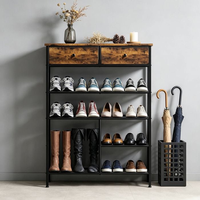 Ufurniture 4 Tier Shoe Rack Shoe Storage Organizer Shoe Stand Console Table, 76*30*98cm,  Rustic Brown+Black