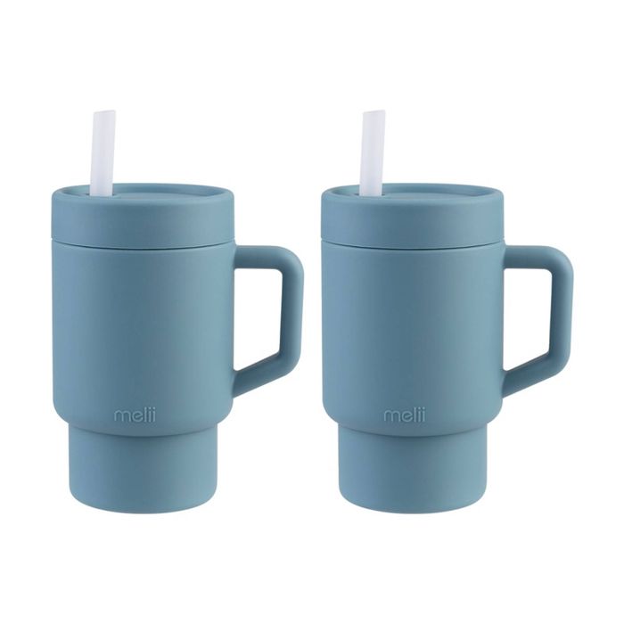 2pk Melii Silicone Toddler Easy-grip Handle Tumbler With Straw Blue 265ml