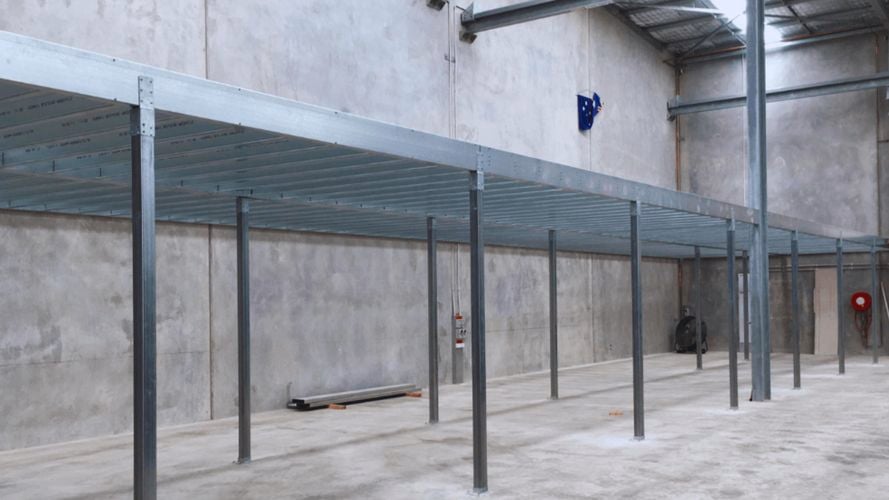 Mezzanine with steel pillars all set up