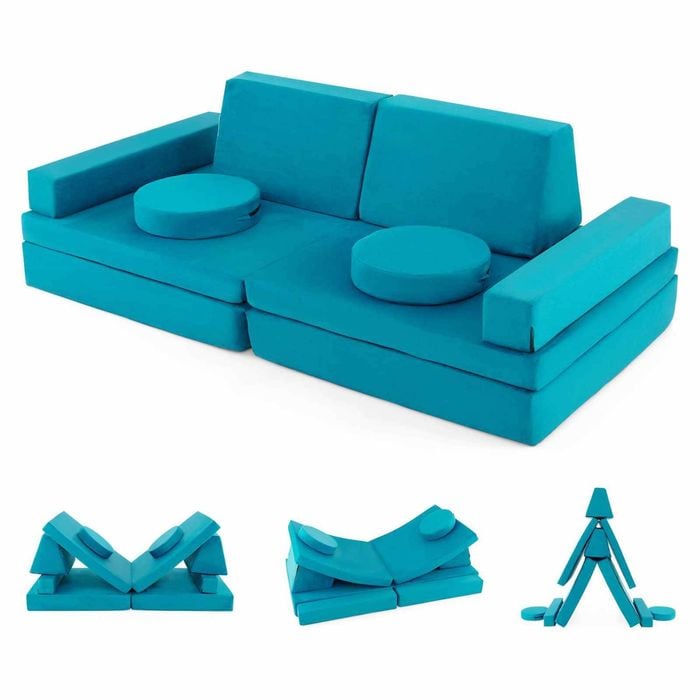 Costway 8pcs Kids Play Couch Modular Sofa Folding Chair Green