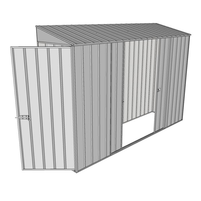 Build-a-Shed 0.8 x 3 x 2m Single Hinged Door Shed with Double Sliding Side Doors - Zinc