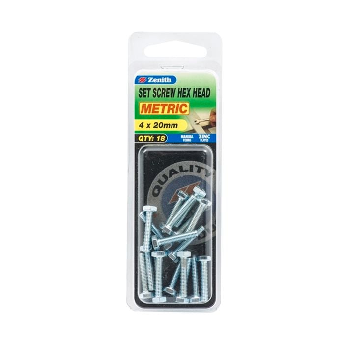 Zenith M4 x 20mm Zinc Plated Hex Head Set Screw - 18 Pack