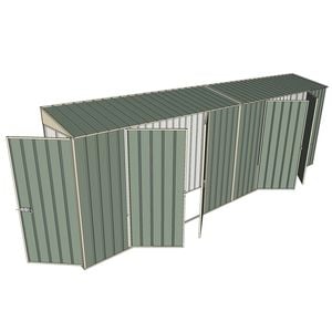 Build-a-Shed 0.8 x 6 x 2m Single Hinged Door Skillion Shed with Dual Double Hinged Side Doors - Green