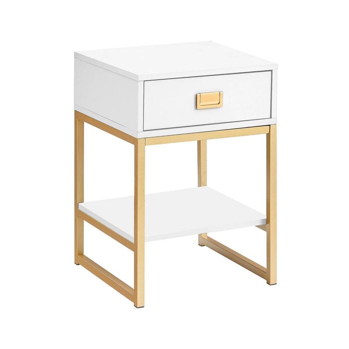 Sarantino Alessia Bedside Table - White/Gold