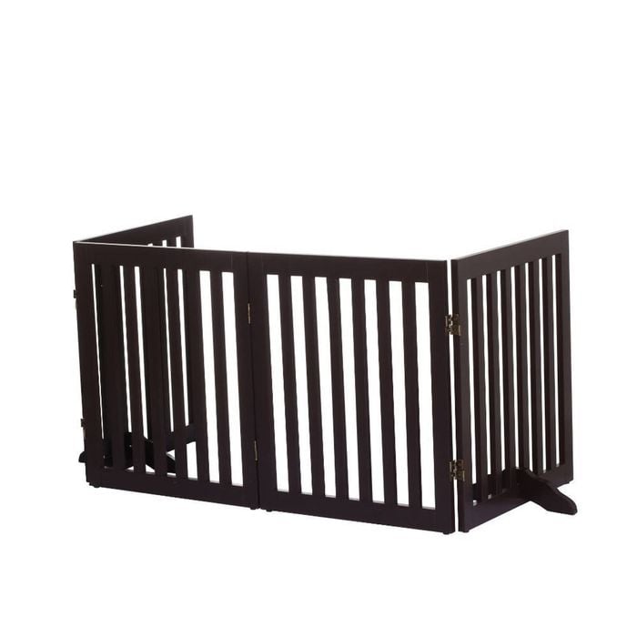 Charlie's Pet Durable Wooden 4 Panel Freestanding Pet Gate Brown 204x1.8x61cm 100% Mdf Charlies