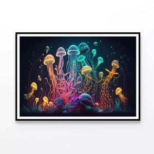 Jellyfish, Fish Float In Ocean  Print 100% Australian Made 120x90cm  (Poster)