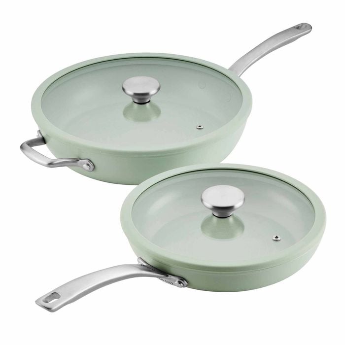 Circulon Halo With Laserdefense(tm) Ceramic Nonstick Induction 25/30cm Covered Skillet Set Sage Green