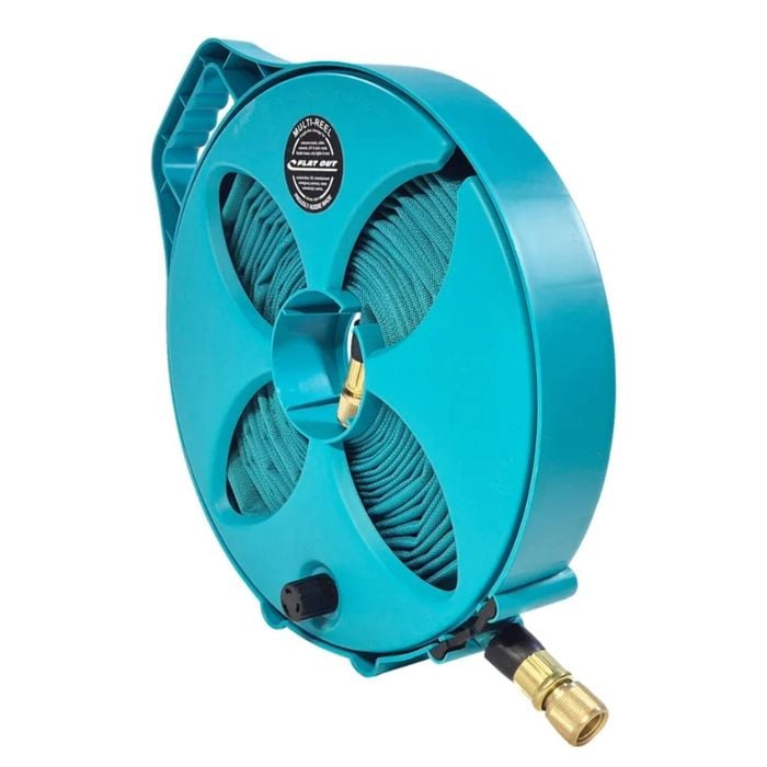 12.5m Flat Out Drink Water Hose On Narrow Multi-reel & Pu Liner Caravan - Teal