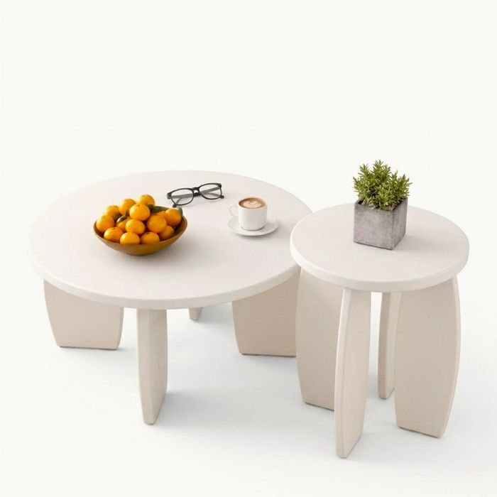 Artiss Coffee Table Set of 2 Round Cream