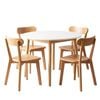 HOMFURN 5-Piece Round Dining Set, 108cm White Table & 4 Rubber Wood Chairs, Natural Finish for Home & Kitchen