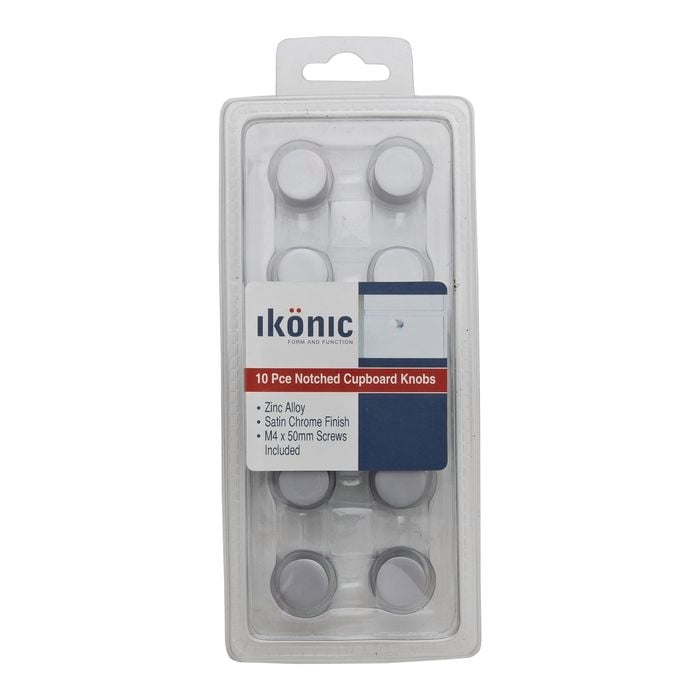 Ikonic 20mm Satin Chrome Notched Cupboard Knob - 10 Pack