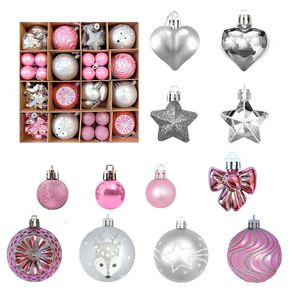 Catzon 64 Pcs Christmas Ornaments with Bow & Star & Heart Shaped Great for Holiday Party Decor-Set 4