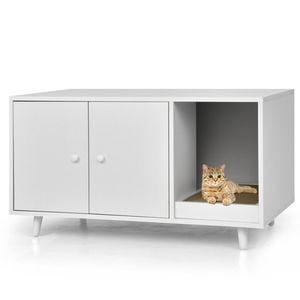 Costway 2in1 Sideboard Cat Litter Cabinet Wood W/scratch Pad White