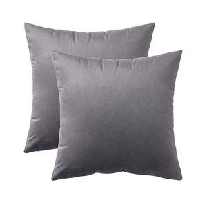 Catzon 2 Pcs Square Throw Pillow Covers Solid Soft Velvet for Spring Sofa-Middle Grey