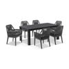Santorini 1.8m Outdoor Aluminium Dining Table Charcoal With 6 Hugo Chairs & Carbon Grey/denim Grey Cushions