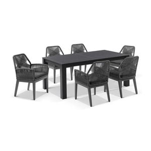 Santorini 1.8m Outdoor Aluminium Dining Table Charcoal With 6 Hugo Chairs & Carbon Grey/denim Grey Cushions