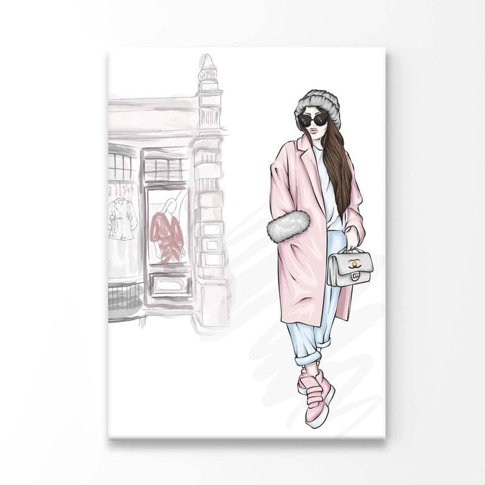 Stylish Girl with Elegant Bag Print 100% Australian Made 60x90cm (Stretched Canvas)