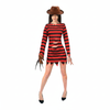 More Than Party Adult Killer Lady Costume Red Black Striped Dress w/Claw Glove