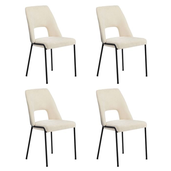 Oikiture 4x Dining Chairs Chenille Fabric Beige
