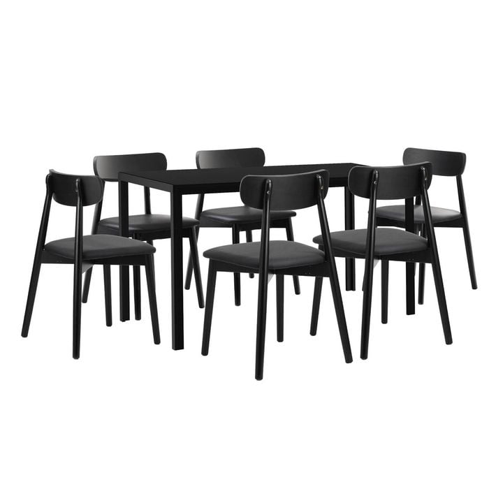 Oikiture 1.4m Dining Table Set with 6PCS Wooden Chairs Black