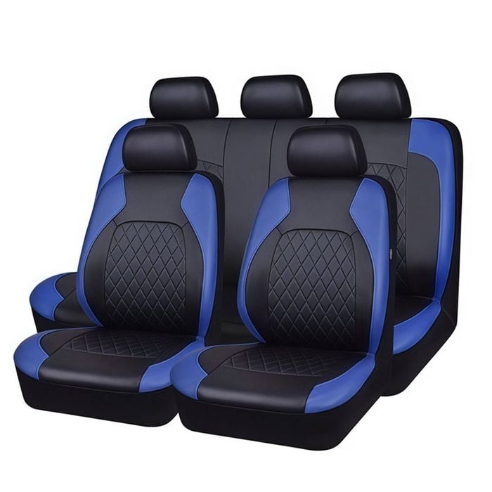 Catzon 9Pcs Car Seat Cover PU Leather Universal Full Set Protector-Blue