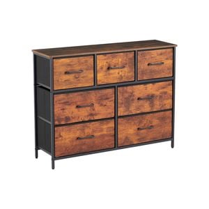 HOMFURN 7-Drawer Dresser with Fabric Bins – Industrial Metal Frame, Wood-Grain Top, for Bedroom Closet Nursery, Rustic Brown