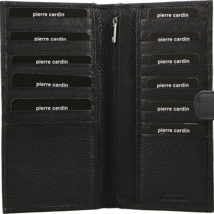 Pierre Cardin Leather Passport Holder Travel Wallet W/ Rfid Protection Black