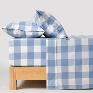 Dreamaker Remy Washed Cotton Yarn Dyed Check Sheet Set Cornflower Double