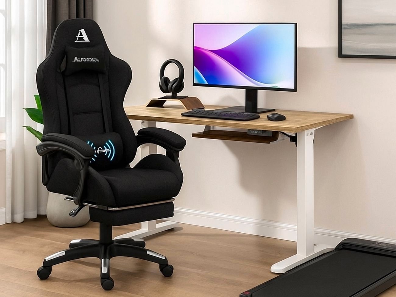 An office desk and chair.