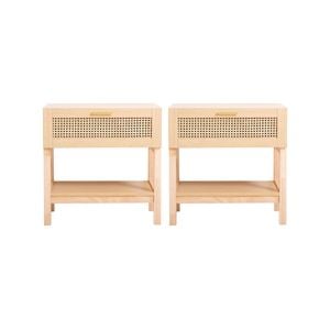 Casa Decor Santiago Rattan Bedside Table Drawers Nightstand Cabinet X 2 Oak