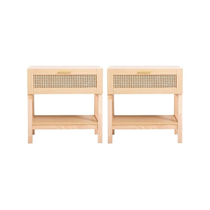 Casa Decor Santiago Rattan Bedside Table Drawers Nightstand Cabinet X 2 Oak