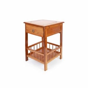 P&P Light Brown Bamboo Bedside Table with 2 Shelves & Drawer, Small Size
