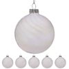 Christabelle Box of 6 White Glass Baubles with Stripe & Faint Iridescence