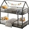 Ufurniture Playhouse Bunk Bed Single Over Single, Loft Bed with High Guardrails & Ladder, Fun House Shape , Black
