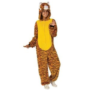 Tiger Onesie Halloween Costume for Adults Furry Hooded Jumpsuit with Tail and Ears, Small - Medium