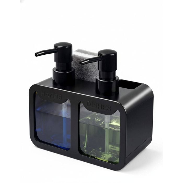 700ml Kitchen Soap Dispenser Set with Pump and Sponge Holder - Black