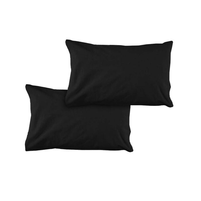 Bloomington Pair of Solid Colour Microfiber Standard Pillowcases 48x73cmx15cm (Flap) Black