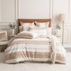 Renee Taylor Textured Cotton Slub Reversible Quilt Cover Set Queen Beige Stripe