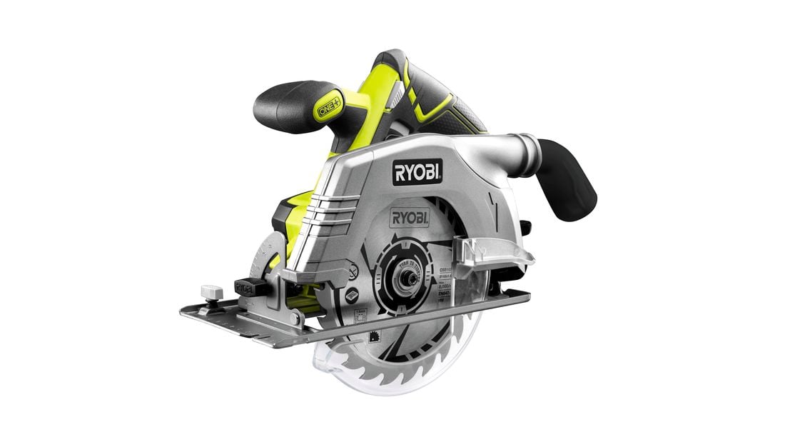 A circular saw photographed on a white background
