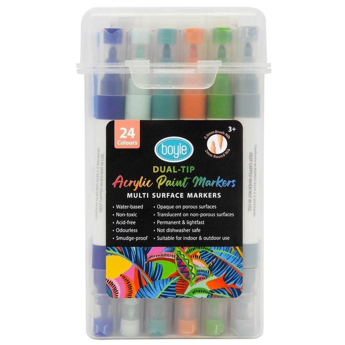 Boyle Dual Tip Acrylic Markers With Storage Case - 24 Pack